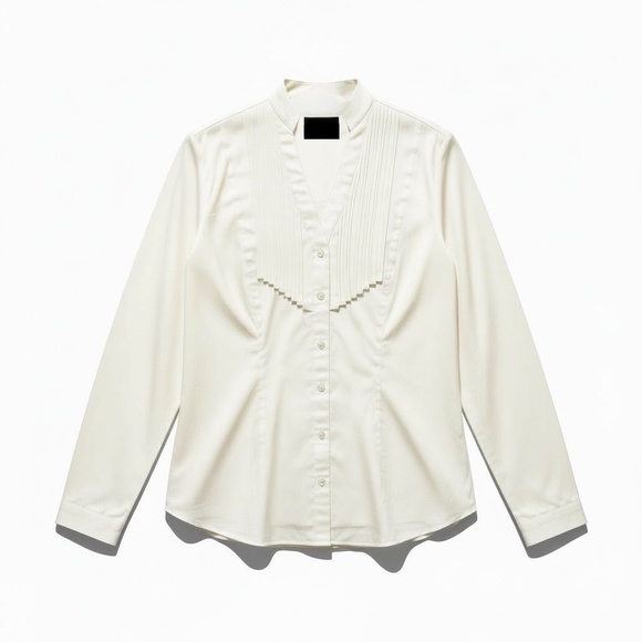 EXPRESS Essential White Cotton Pintuck Shirt M | Cottage Academia Boho Romantic - Picture 2 of 10